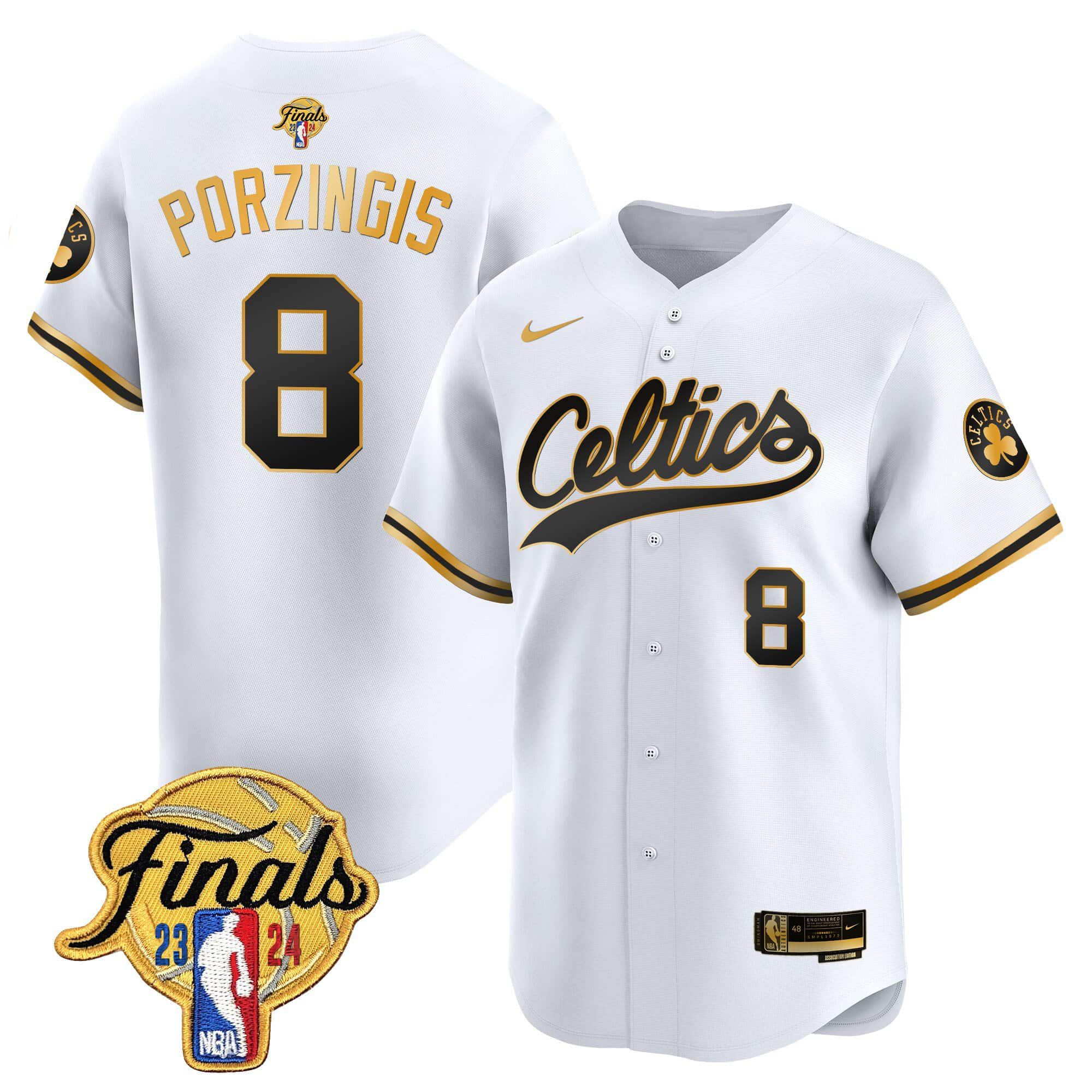 Men Boston Celtics #8 Porzingis White 2024 Nike Finals Patch Baseball NBA Jersey->boston celtics->NBA Jersey